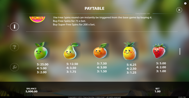 cherry bomber paytable 1 paytable