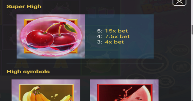 cherrypop burst paytable 1 paytable