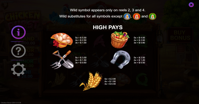 chicken burst paytable 1 paytable