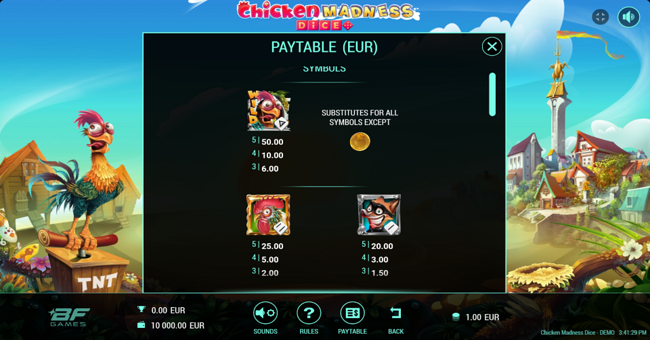 chicken madness dice paytable 3 paytable