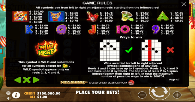 chilli heat megaways paytable paytable