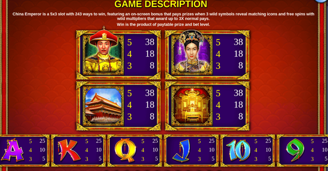 china emperor paytable paytable