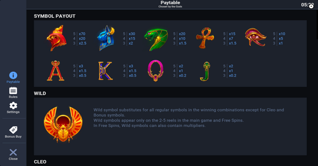 chosen by the gods paytable paytable