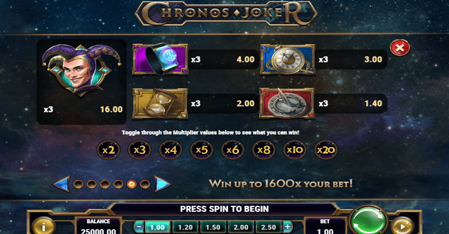 chronos joker 1 paytable