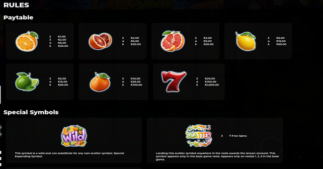 citrus splash deluxe paytable paytable