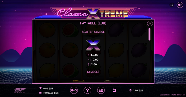 classic xtreme paytable 1 paytable