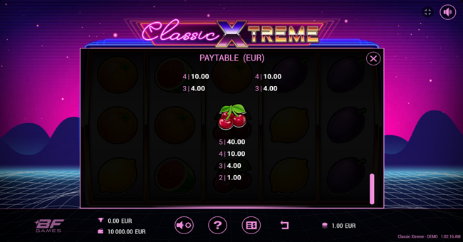 classic xtreme paytable 5 paytable
