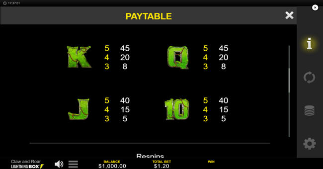 claw and roar paytable 4 paytable