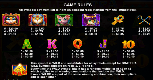 cleocatra paytable paytable