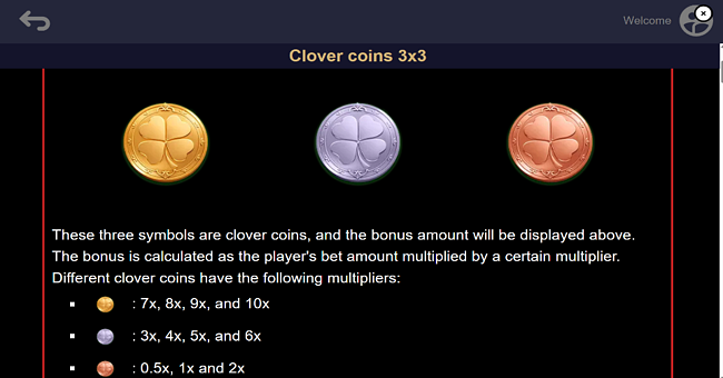 clover coins 3x3 hit the cash paytable paytable