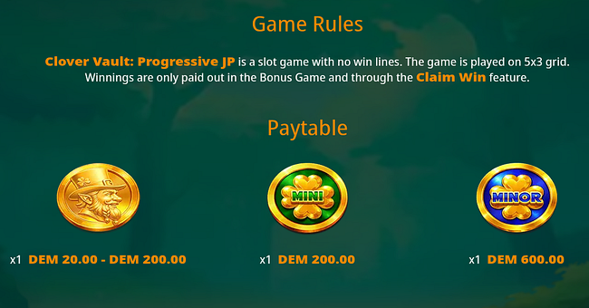 clover vault progressive jackpots paytable paytable