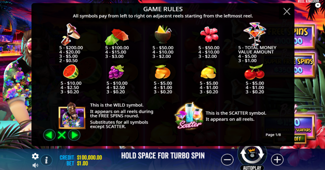 club tropicana happy hour paytable paytable