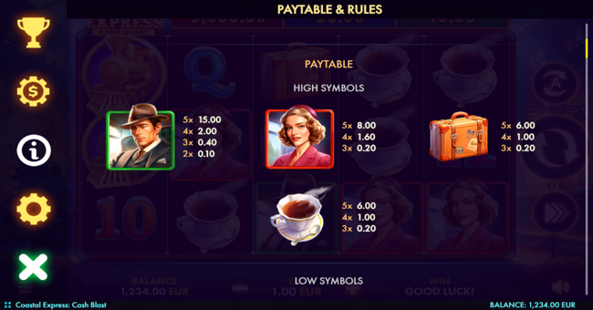 coastal express cash blast paytable 1 paytable