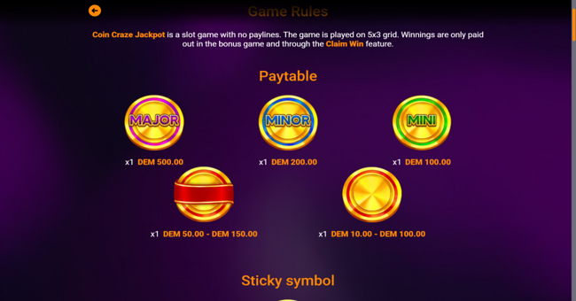 coin craze jackpot paytable 1 paytable