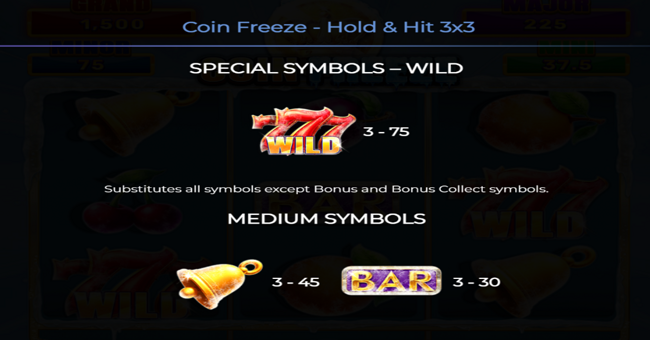 coin freeze hold and hit 3x3 paytable 1 paytable