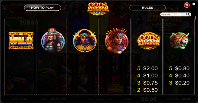 coin kingdom aztec paytable 1 paytable