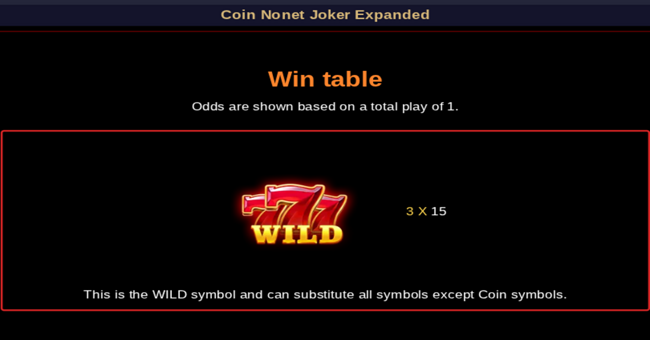 coin nonet joker expanded paytable 1 paytable