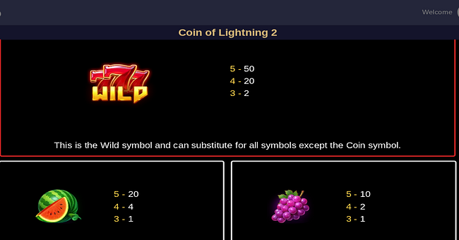 coin of lightning 2 paytable 1 paytable