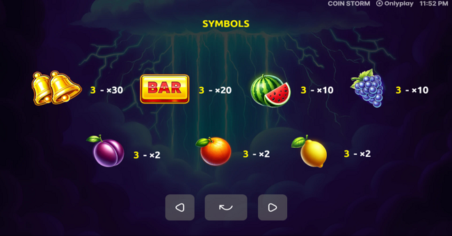 coin storm paytable 1 paytable