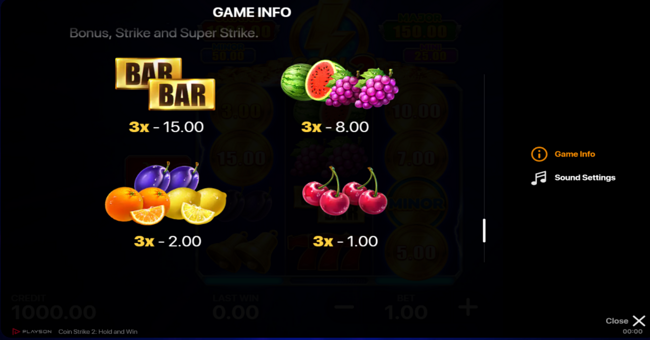 coin strike 2 hold and win paytable 2 paytable