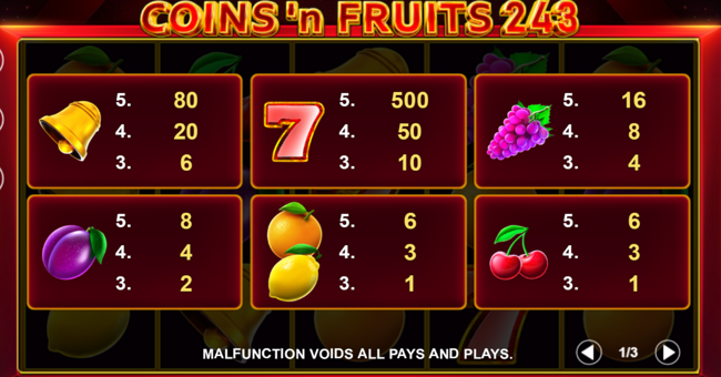 coins and fruits 243 paytable paytable