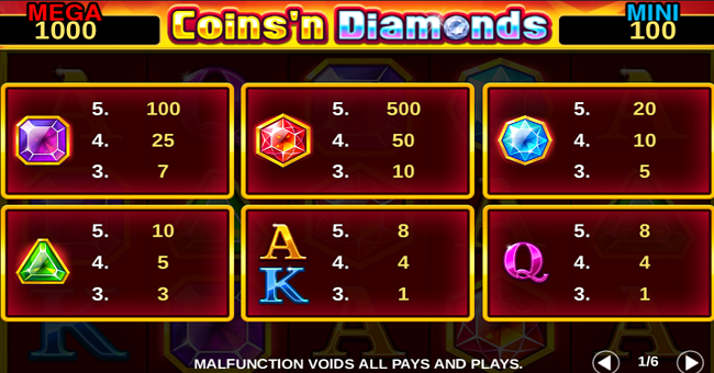 coins n diamonds fortune paytable paytable