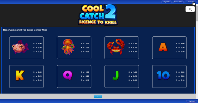 cool catch 2 license 2 krill paytable 1 paytable