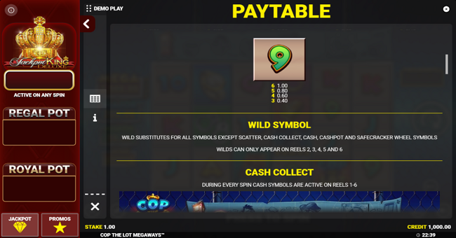 cop the lot megaways jackpot king paytable 2 paytable