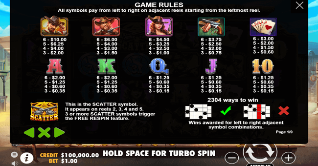 cowboy coins paytable paytable