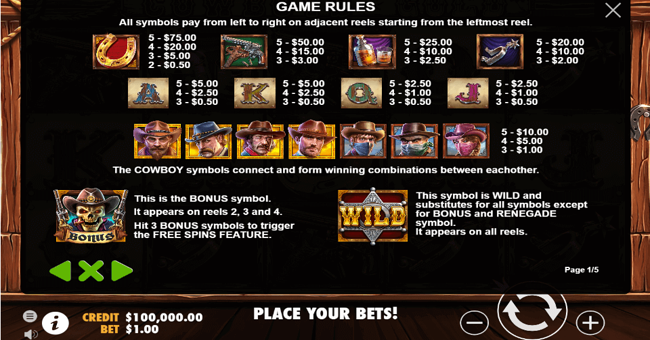 cowboys gold paytable paytable