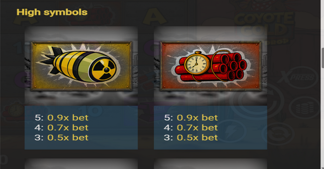 coyote gold paytable 1 paytable