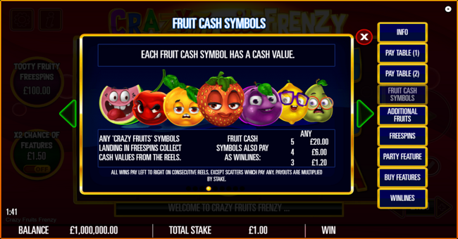 crazy fruits frenzy paytable 3 paytable