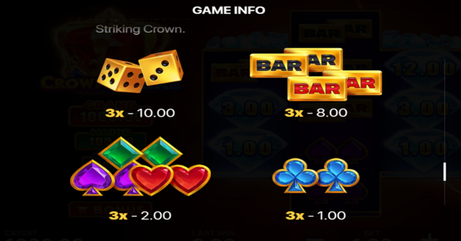 crown strike hold and win paytable 2 paytable