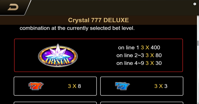 crystal 777 deluxe paytable 1 paytable