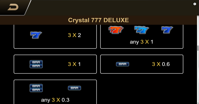 crystal 777 deluxe paytable 2 paytable