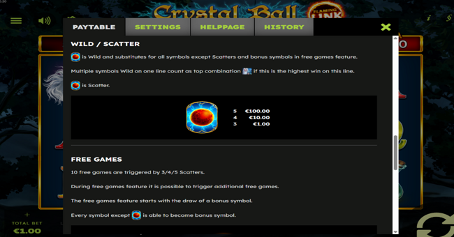 crystal ball flaming link paytable 2 paytable