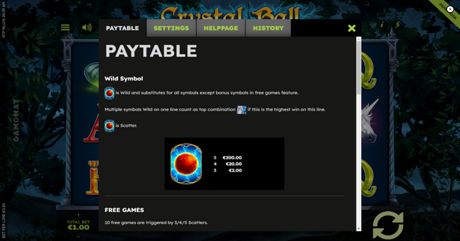 crystal ball multi symbol paytable 1 paytable