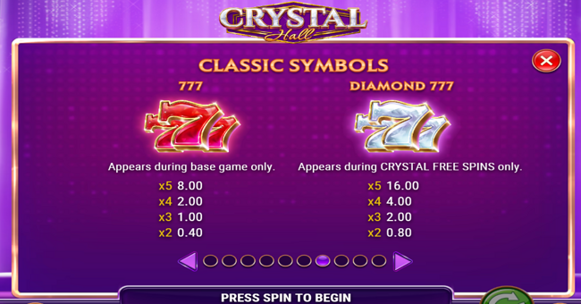 crystal hall paytable 1 paytable