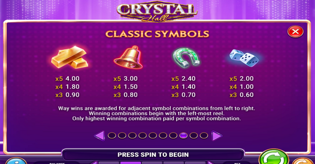 crystal hall paytable 2 paytable