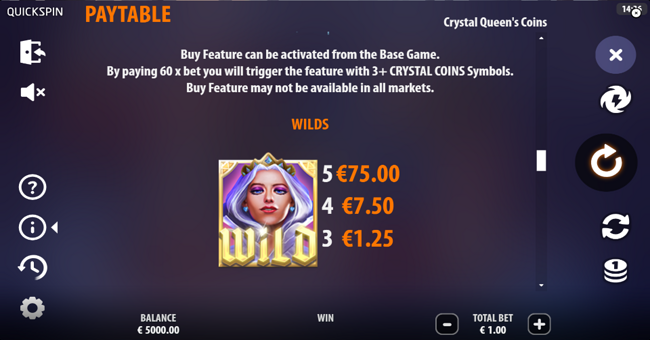 crystal queens coins paytable 1 paytable