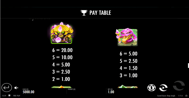 crystal quest deep jungle paytable1 paytable