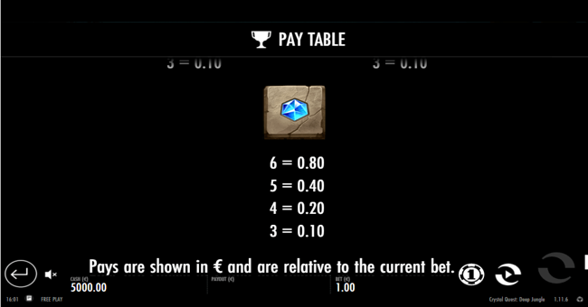 crystal quest deep jungle paytable6 paytable