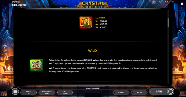 crystal skull dice paytable 2 paytable