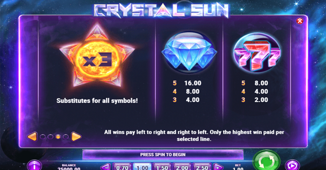 crystal sun 1 paytable