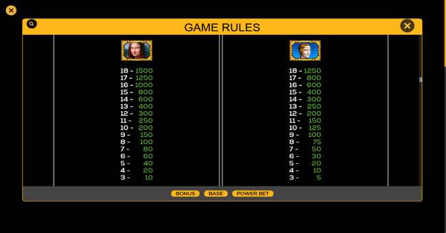 da vinci deluxeways 2 paytable 1 paytable