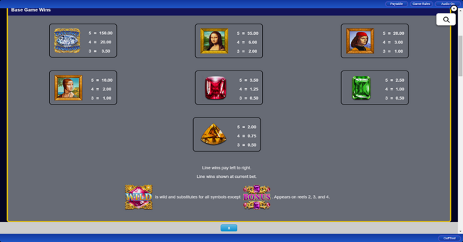 da vinci diamonds megajackpots paytable paytable