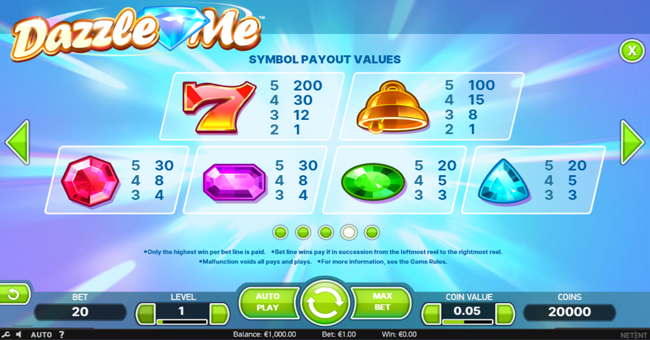 dazzle me paytable paytable