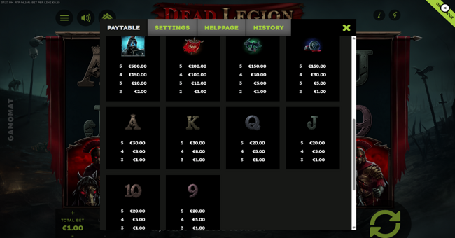dead legion paytable paytable