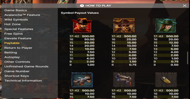 dead west paytable 1 paytable