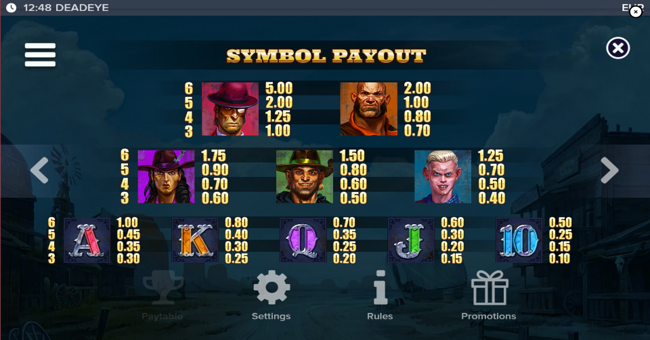 deadeye paytable paytable